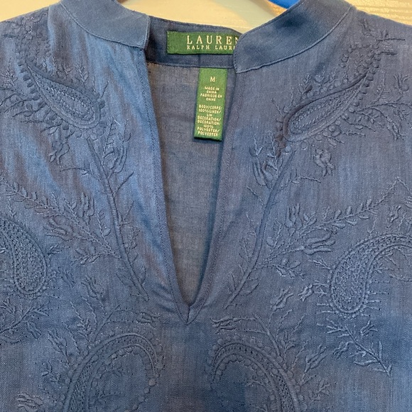 🌺 4/$25 Lauren Embroiled Tunic 100% Linen - Picture 2 of 11